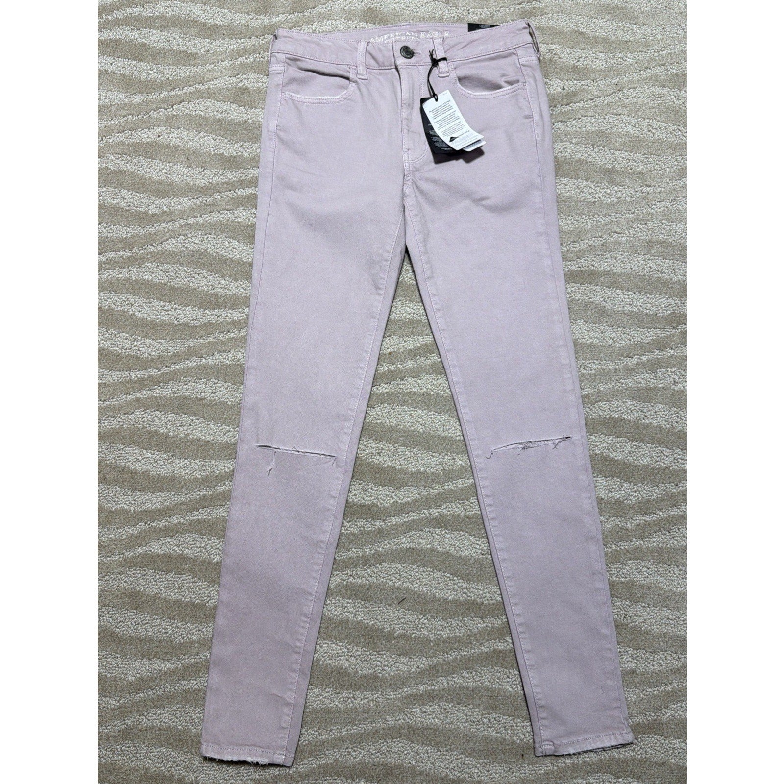 American Eagle Women's 6 Jeans Hi Rise Jegging Lavender Distressed Stretch NWT