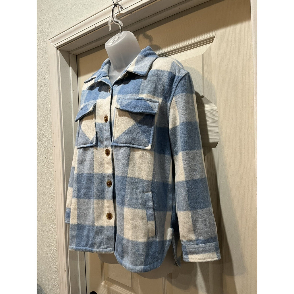 Members Mark Girls Blue Plaid Shacket Pockets Relaxed Fit Sz XL 14-16