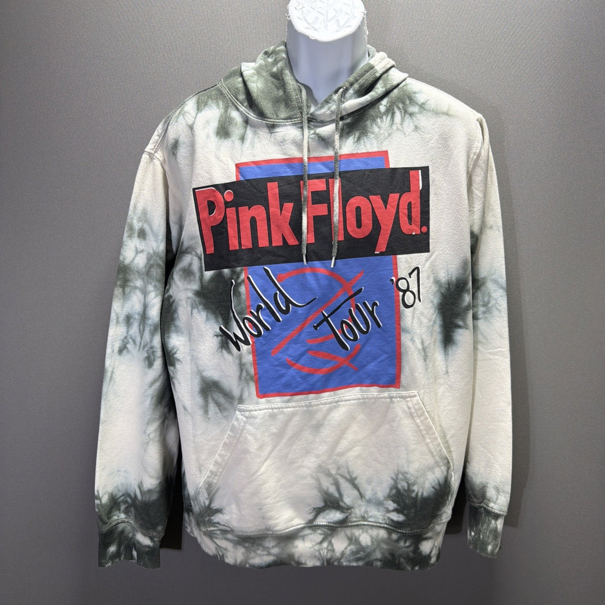Pink Floyd Hoodie Mens L Gray World Tour 87 Tie Dye Fleece Pullover Sweatshirt