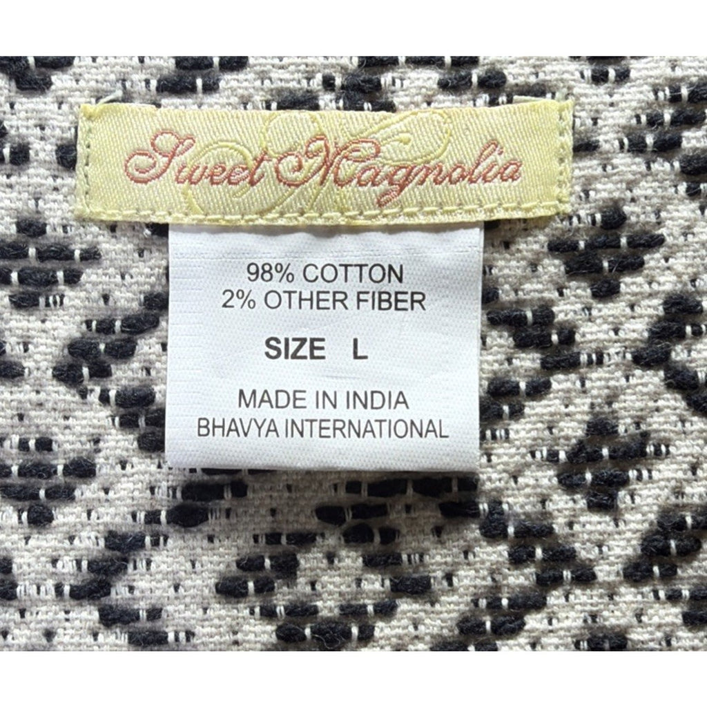 Sweet Magnolia Cardigan Jacket Womens L Black White Geometric Tassel Tie NWOT