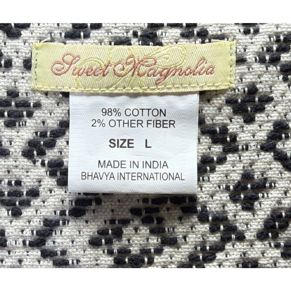 Sweet Magnolia Cardigan Jacket Womens L Black White Geometric Tassel Tie NWOT