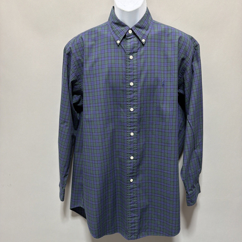 Polo Ralph Lauren Yarmouth Shirt Mens L Plaid Purple Green Oxford Button Up