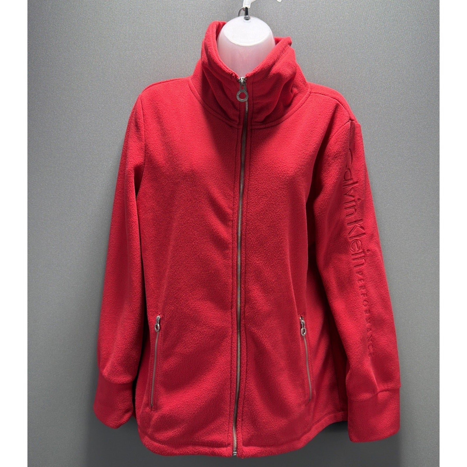 Calvin Klein Performance Women Red Fleece Track Jacket XL Smart Phone Pocket