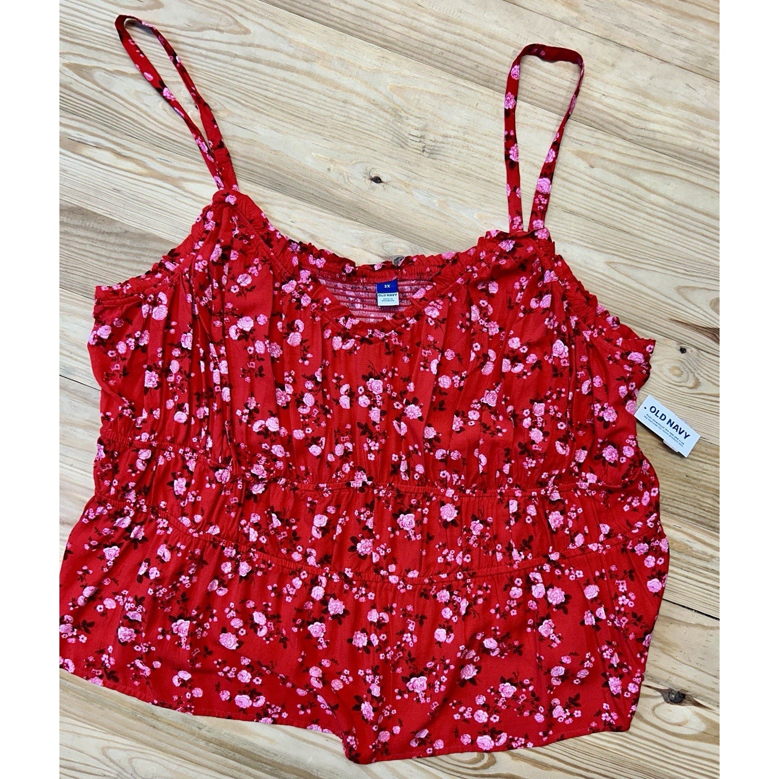 Old Navy New W Tags Tank Top Womens 3XL Thin Strap Button Up Red Floral.
