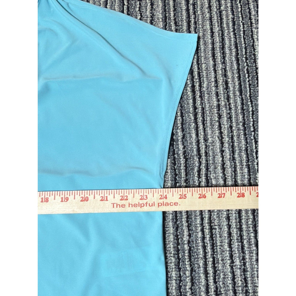 Jones New York Women Top Plus Size 1X Aqua Short Sleeve V Neck Blouse NWT
