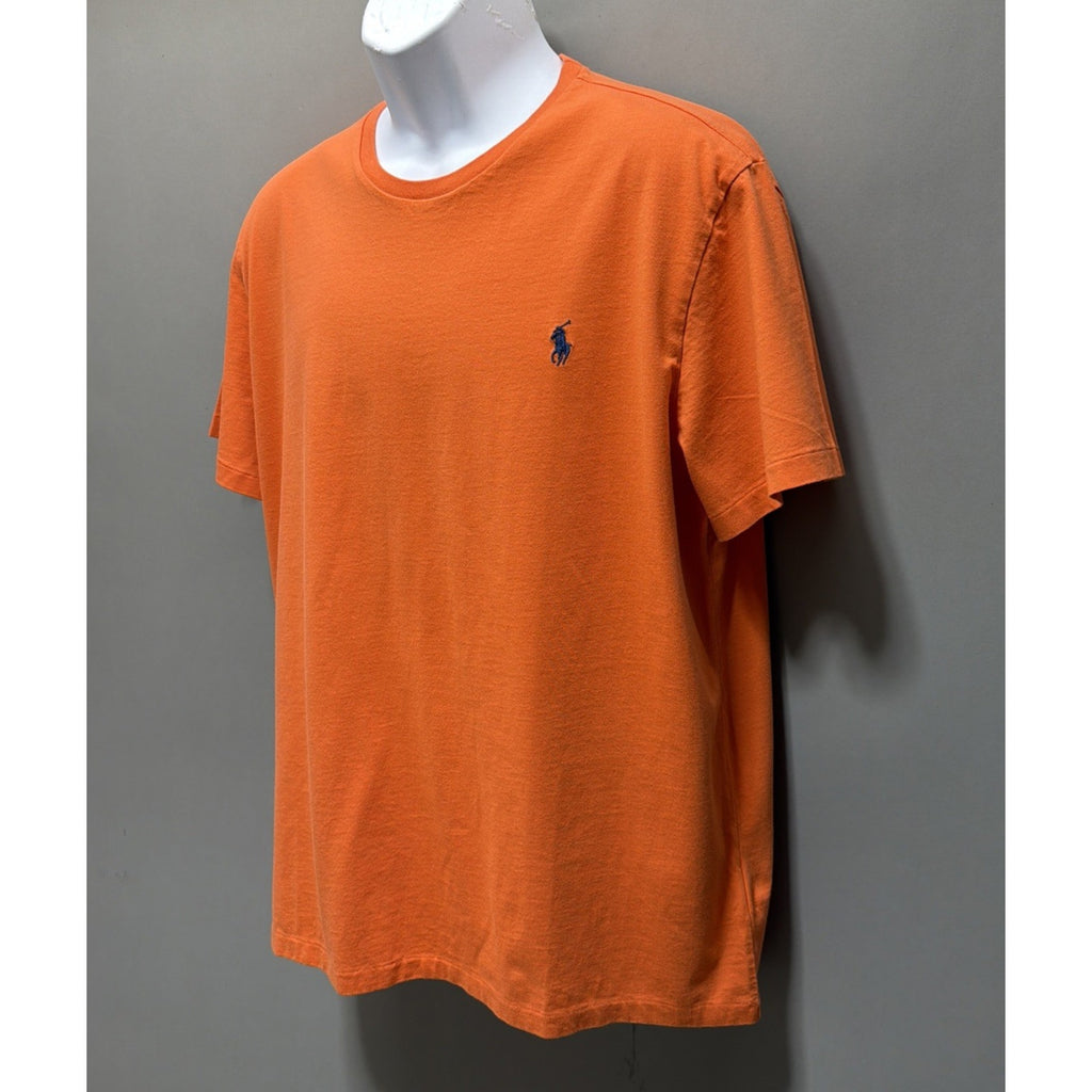 Polo Ralph Lauren Men T-Shirt Orange Crew Neck Tee Shirt Blue Pony Large