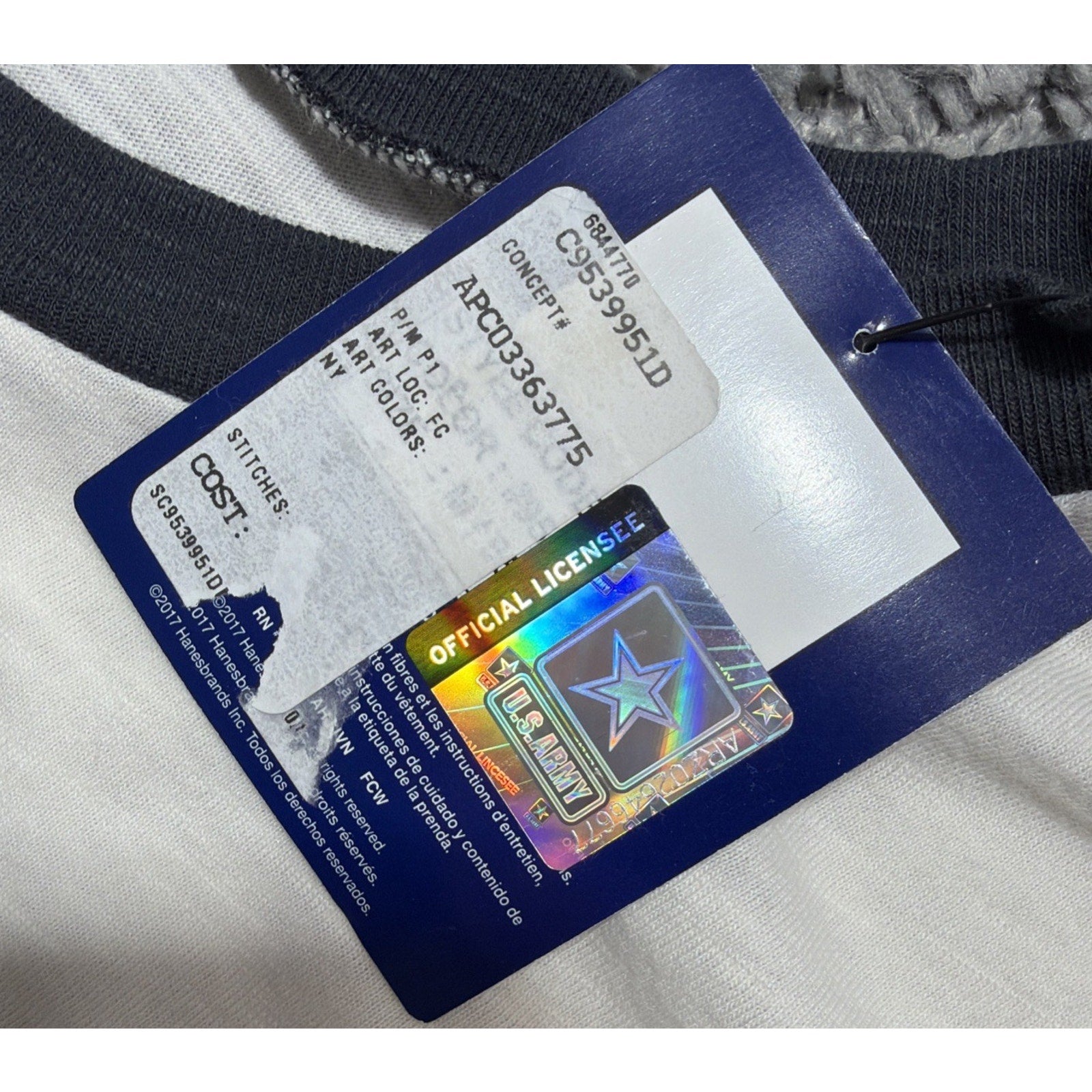 New Champion U.S ARMY Womens Long Sleeve Crew Neck Shirt White Blue Polka Dots M