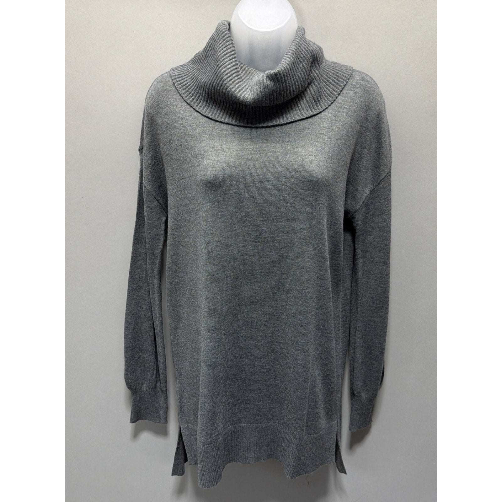 Loft Gray Long Sleeve Pullover Turtleneck Knit Tunic Sweater Size Small