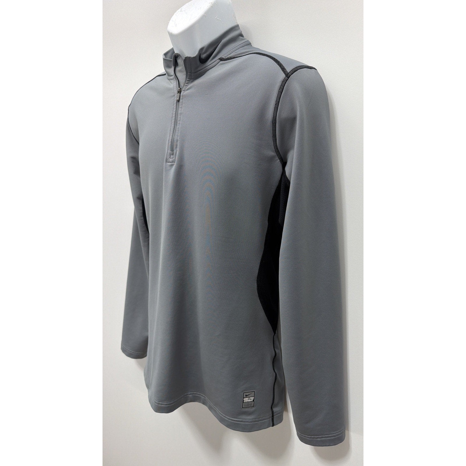 Nike Pro Combat Hyperwarm Dri-Fit Max Mens L 1/4 Zip Pullover Gray 543596-065