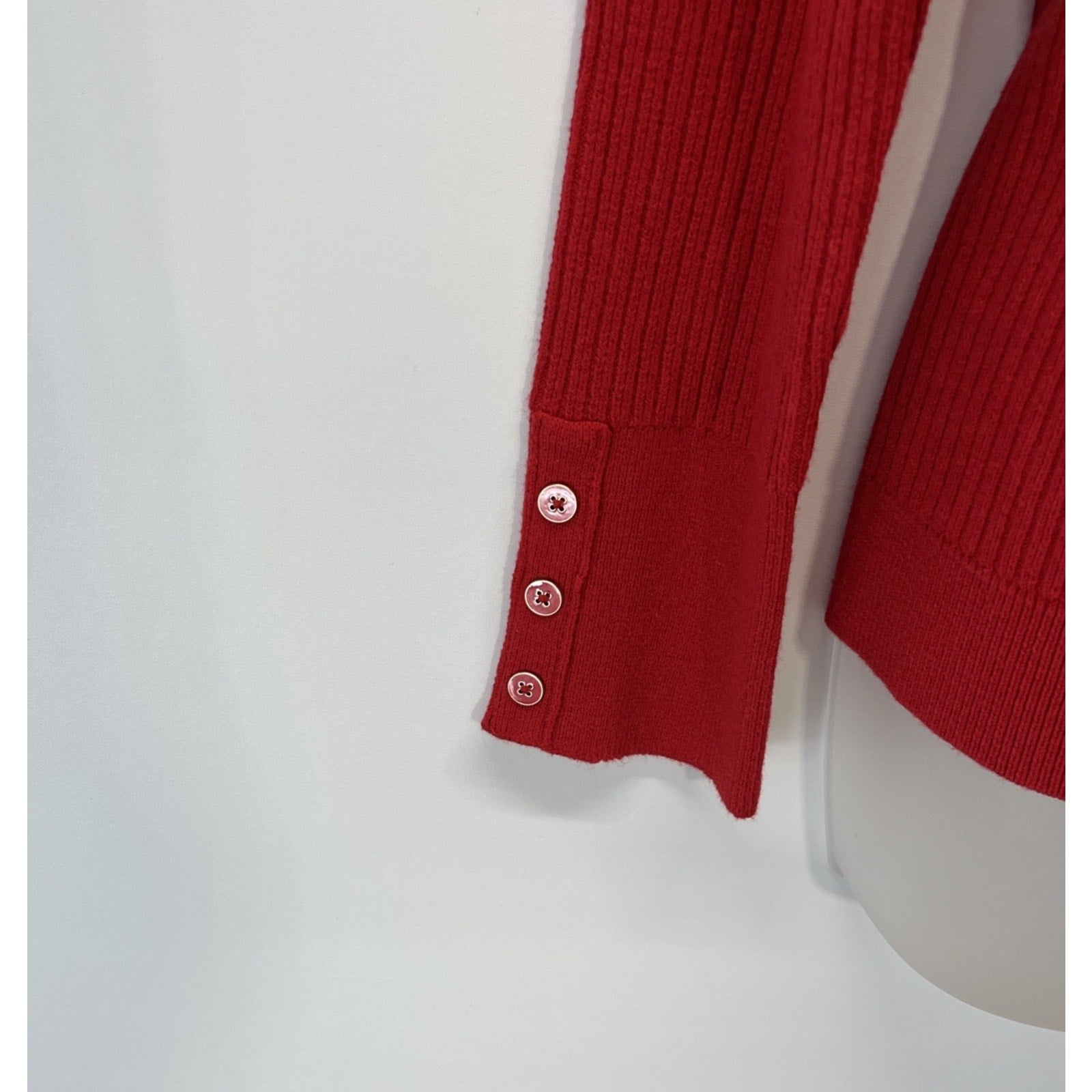 TALBOT'S Red Sweater Long Sleeves & Buttons Turtleneck Ribbed Knit Stretch S
