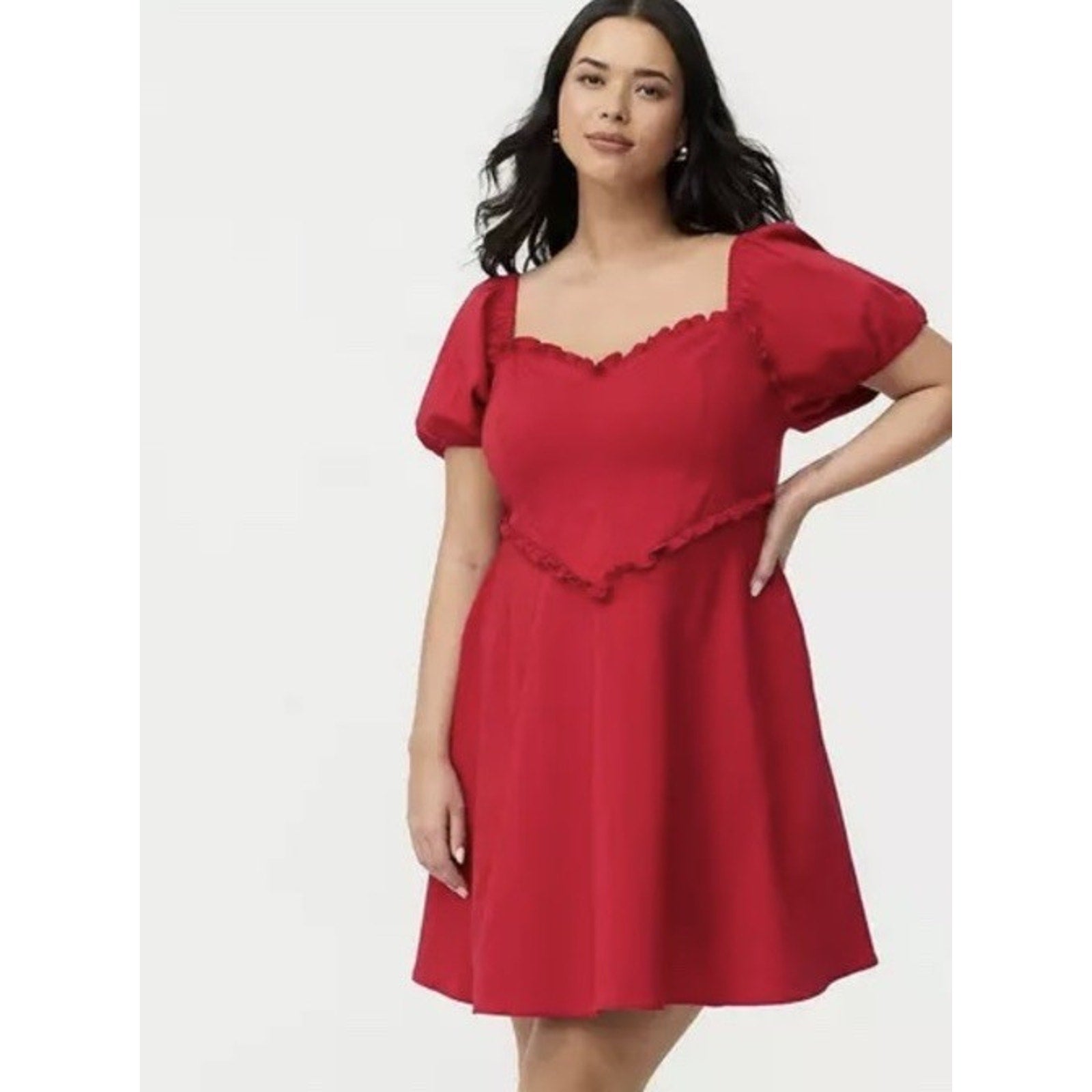 Torrid Sweetheart Mini Dress Womens Plus 1X Red Puff Sleeve Stretch NWT