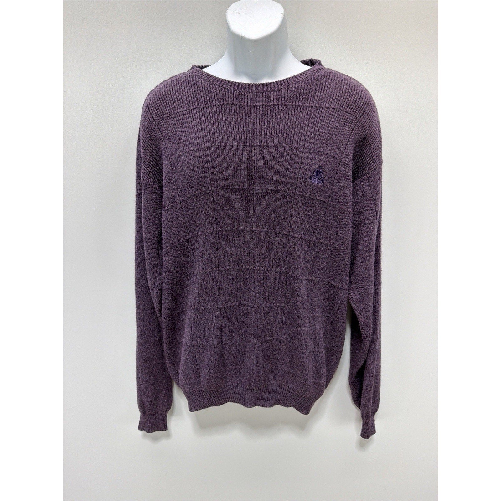 IZOD Men’s Purple Long Sleeved Sweater Size Large Circle Neck Made In Israel