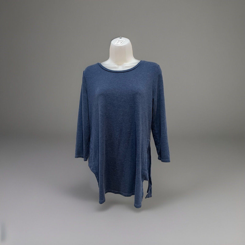 Cupio Navy Blue Round Neckline Boho Peasant Blouse Loose Fit Women's Size Large