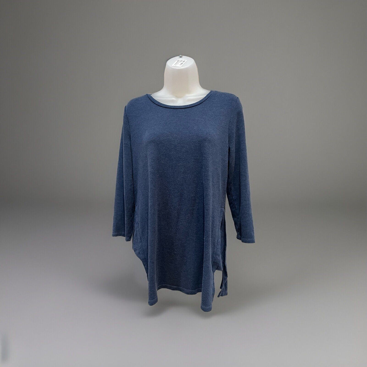 Cupio Navy Blue Round Neckline Boho Peasant Blouse Loose Fit Women's Size Large