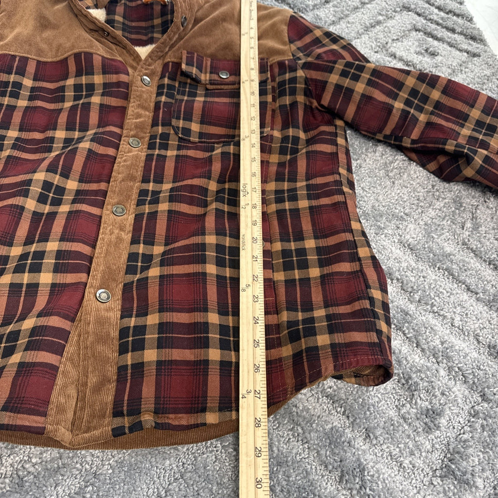 Military Supply Series Plaid Jacket Long Sleeve Shirt Button Front Faux Fur L