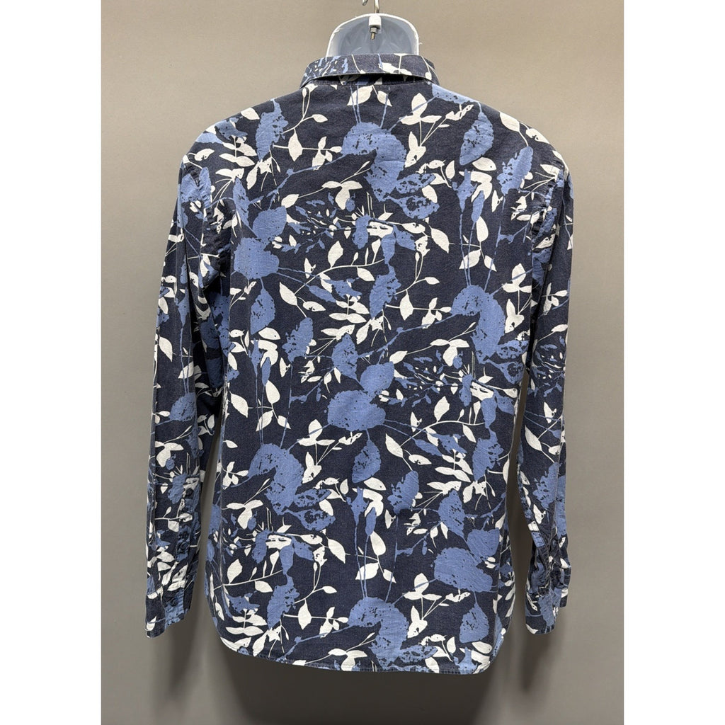 Vintage 90s Verdo Tropical Long Sleeve Button Linen Blue Shirt Size Medium