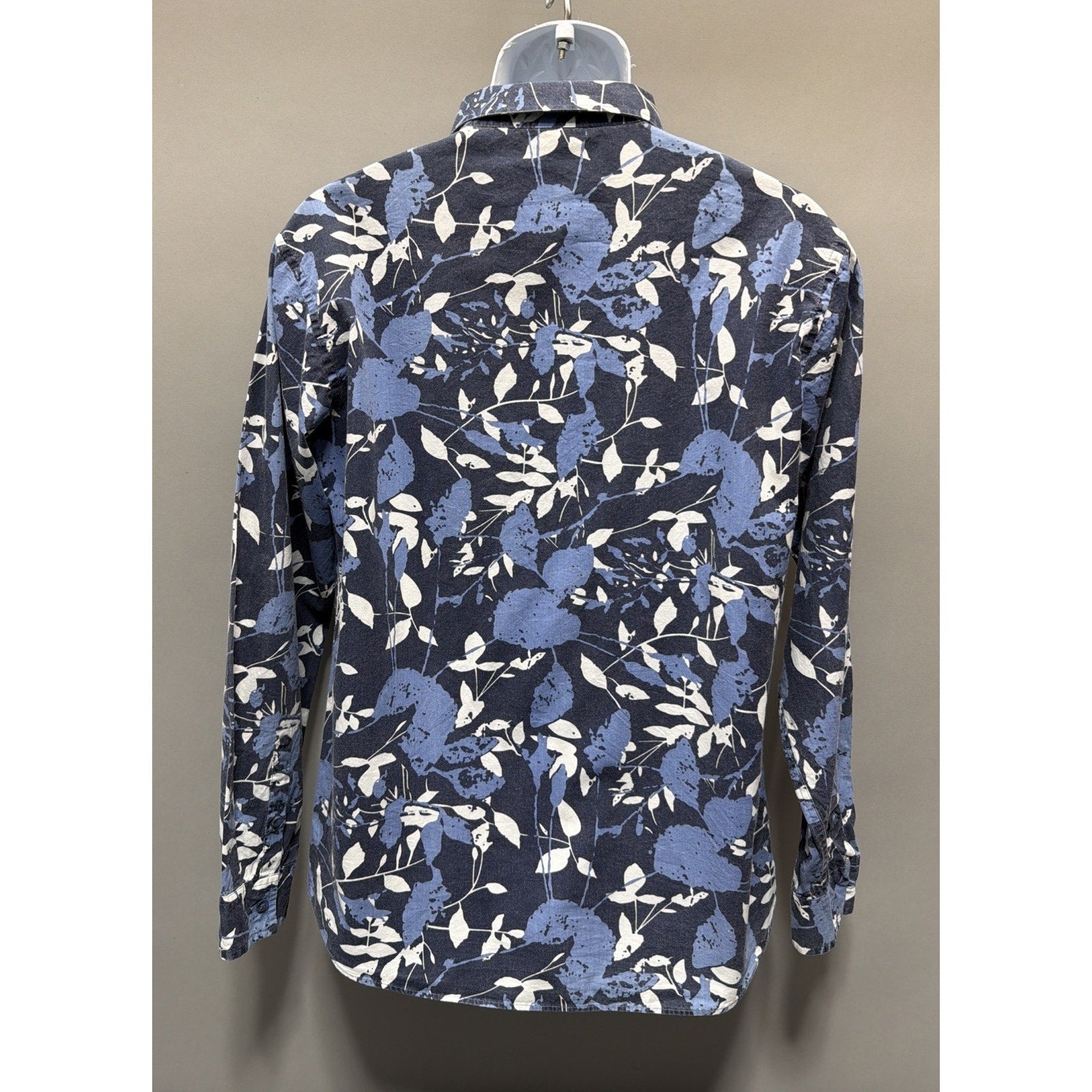 Vintage 90s Verdo Tropical Long Sleeve Button Linen Blue Shirt Size Medium