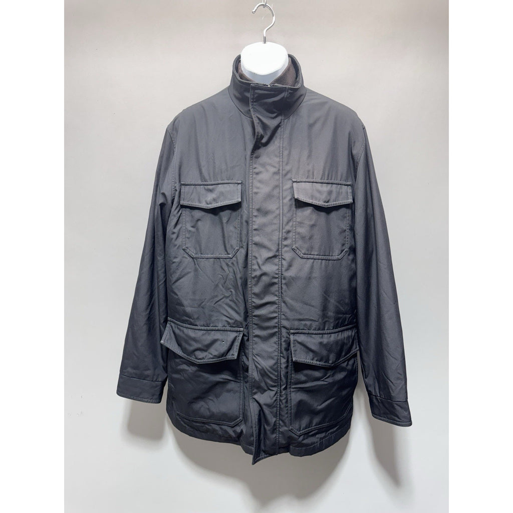 Structure Mens L Black Utility Field Jacket Full Zip Snap Pockets Insulated Coat