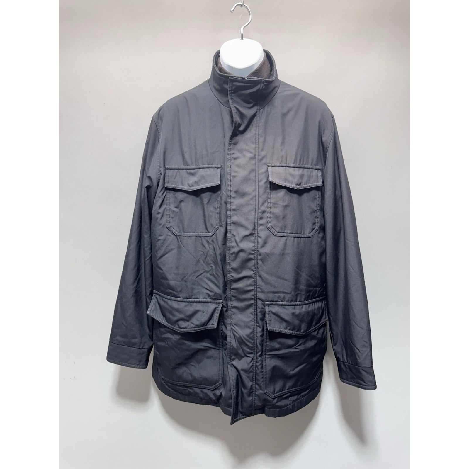 Structure Mens L Black Utility Field Jacket Full Zip Snap Pockets Insulated Coat
