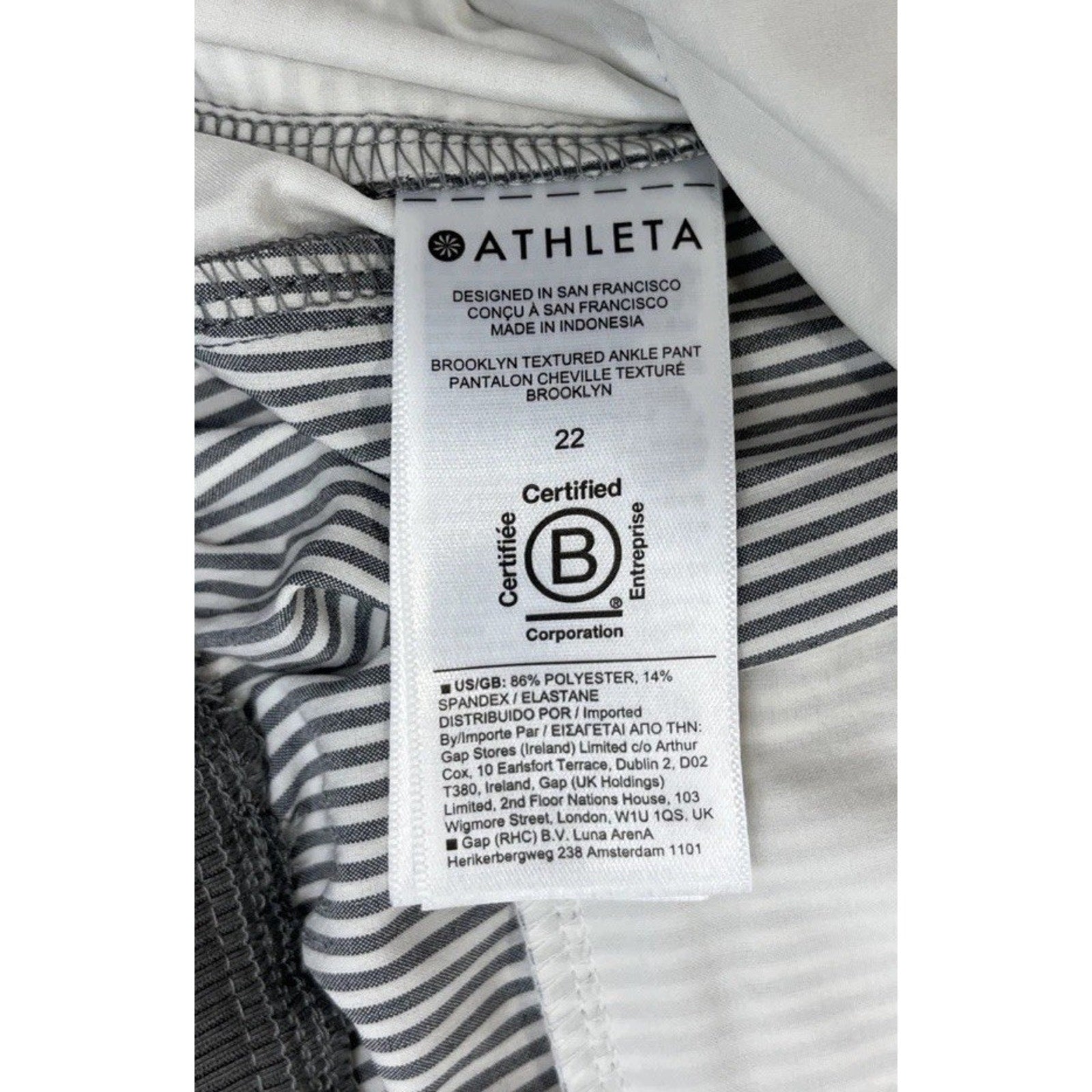Athleta Brooklyn Textured Ankle Pants Women Size 22 City Stripe Gray/White