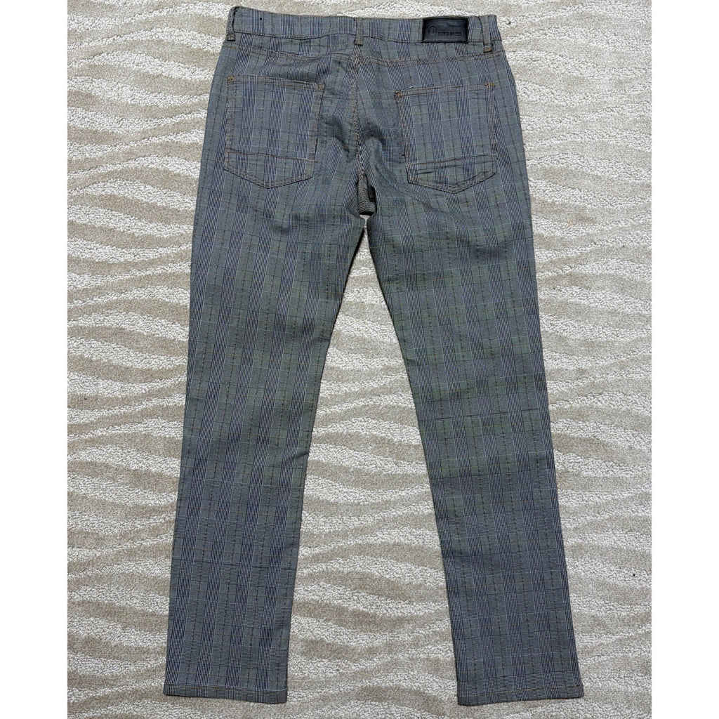Fried Denim Pants Mens 38x32 Gray Plaid Slim Skinny Stretch Jeans Casual Y2K