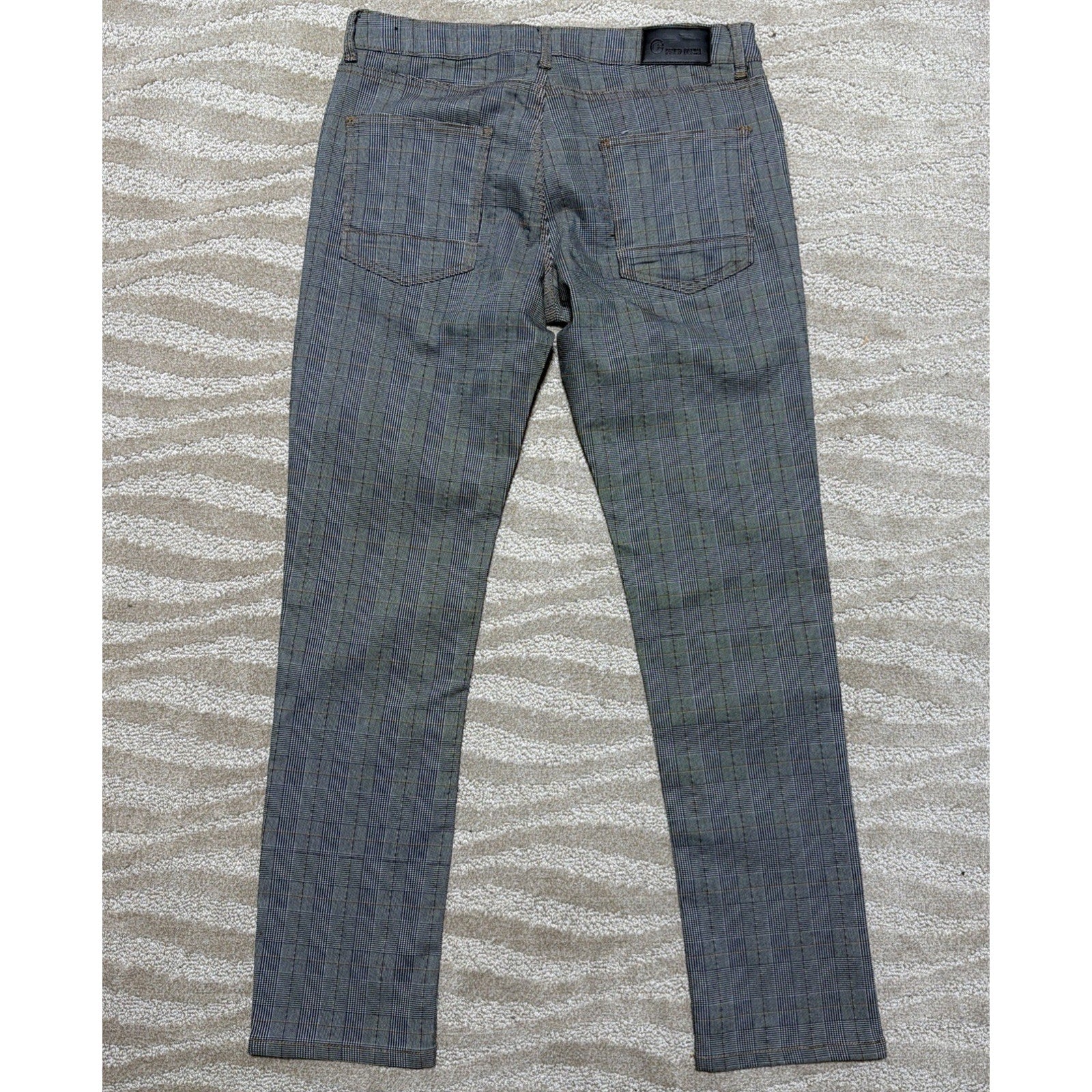 Fried Denim Pants Mens 38x32 Gray Plaid Slim Skinny Stretch Jeans Casual Y2K