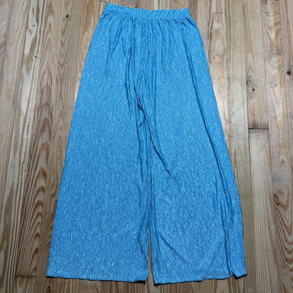 Entro Womens L Turquoise Metallic Crinkle Wide Leg Palazzo Pants Made USA