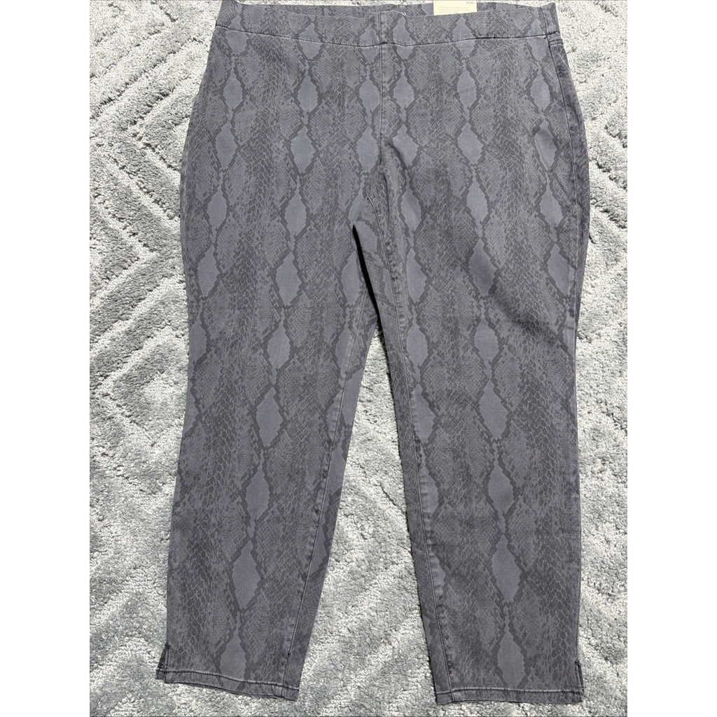 NYDJ Women's Alina Printed Pull On Skinny Ankle Jeans Side Slit Size 18W New