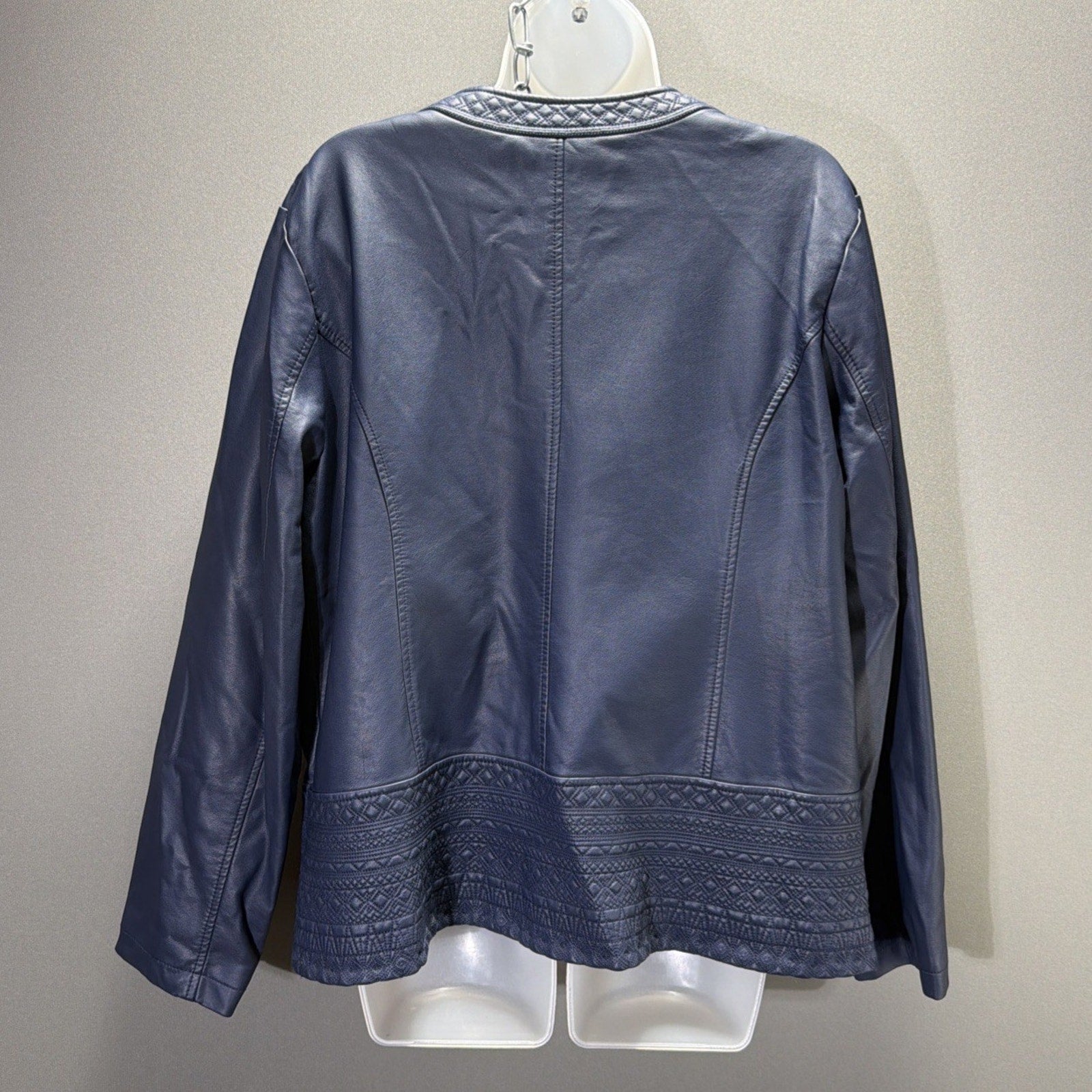 Christopher Banks Blue Faux Leather Jacket Women’s size XL Embroidered New W Tag