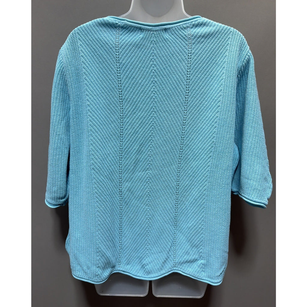 Norm Thompson Womens XL Short Sleeve Open Knit Tunic Top Blue Linen Blend