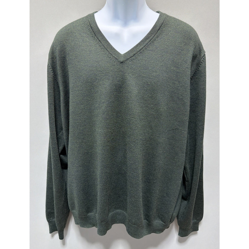 Brooks Brothers Sweater Men's XL Green Merino Wool V-Neck Stretch Preppy Casual