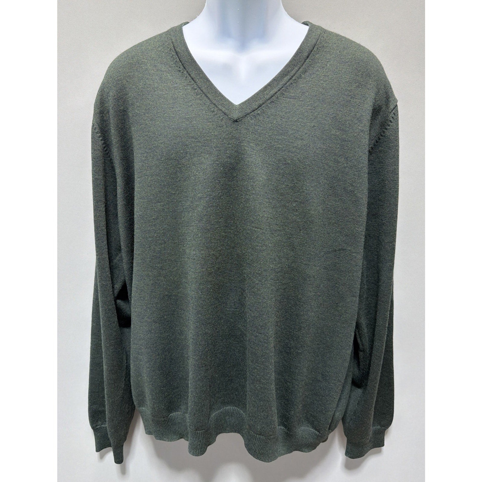 Brooks Brothers Sweater Men's XL Green Merino Wool V-Neck Stretch Preppy Casual