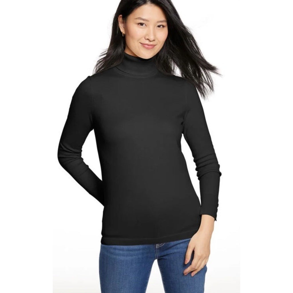 Talbots Black Cotton Modal Blend Turtleneck Sweater PXL Preppy Minimalist New