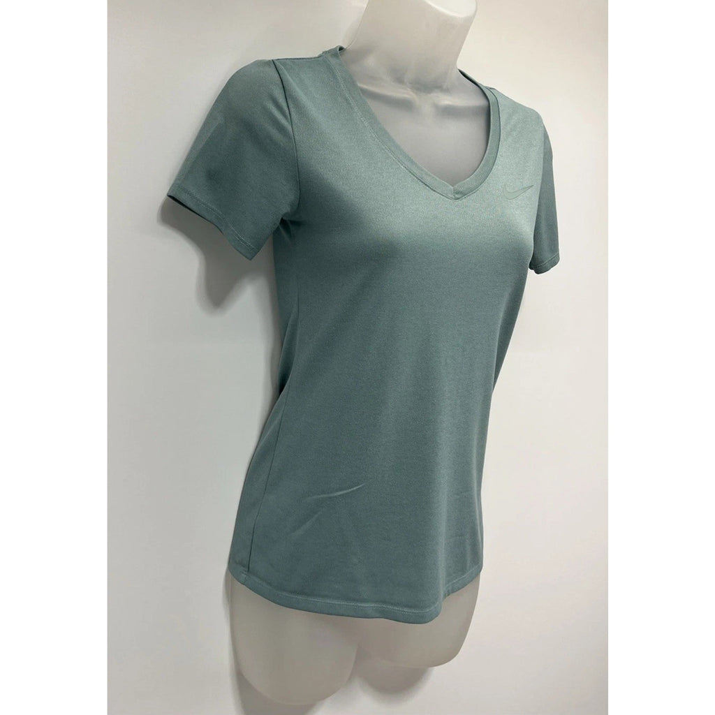 Nike Womens V-Neck T-Shirt Dri-Fit Short Sleeve Green Size XS