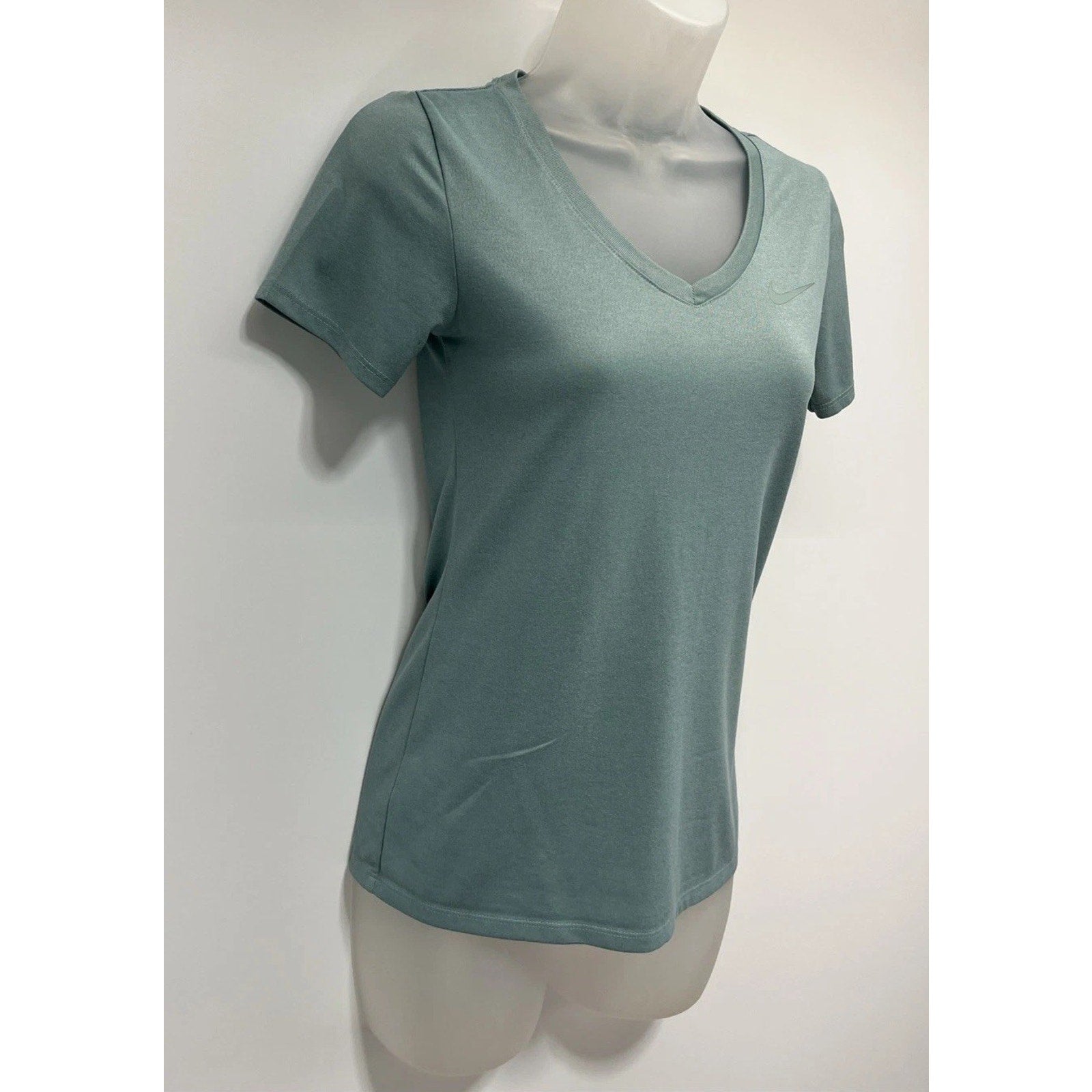 Nike Womens V-Neck T-Shirt Dri-Fit Short Sleeve Green Size XS