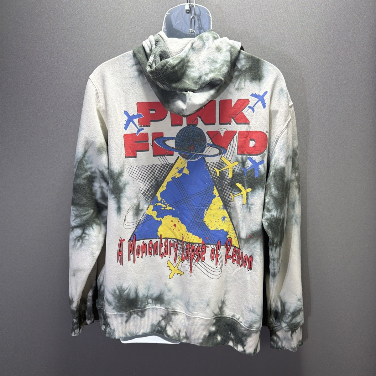 Pink Floyd Hoodie Mens L Gray World Tour 87 Tie Dye Fleece Pullover Sweatshirt