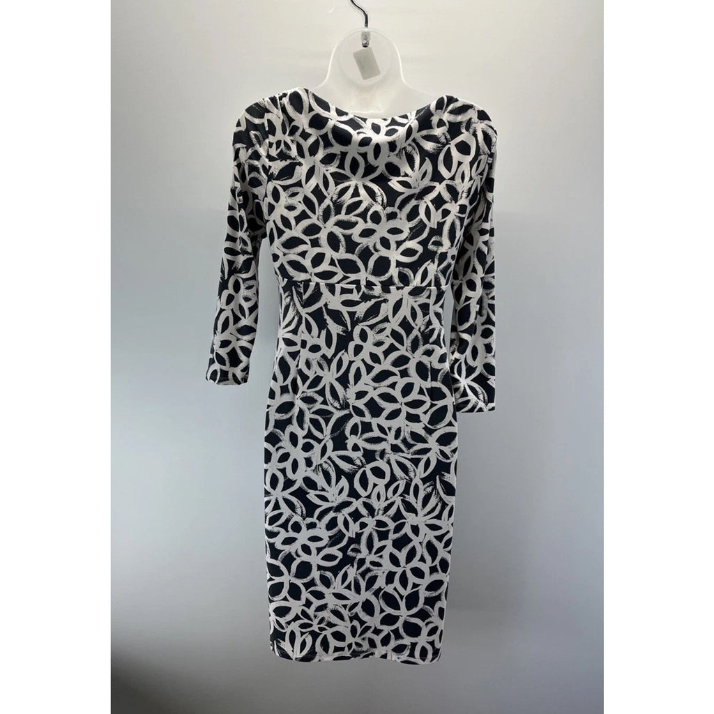 Lauren Ralph Lauren Gray White Printed Surplice Faux Wrap Dress Womens Stretch 4