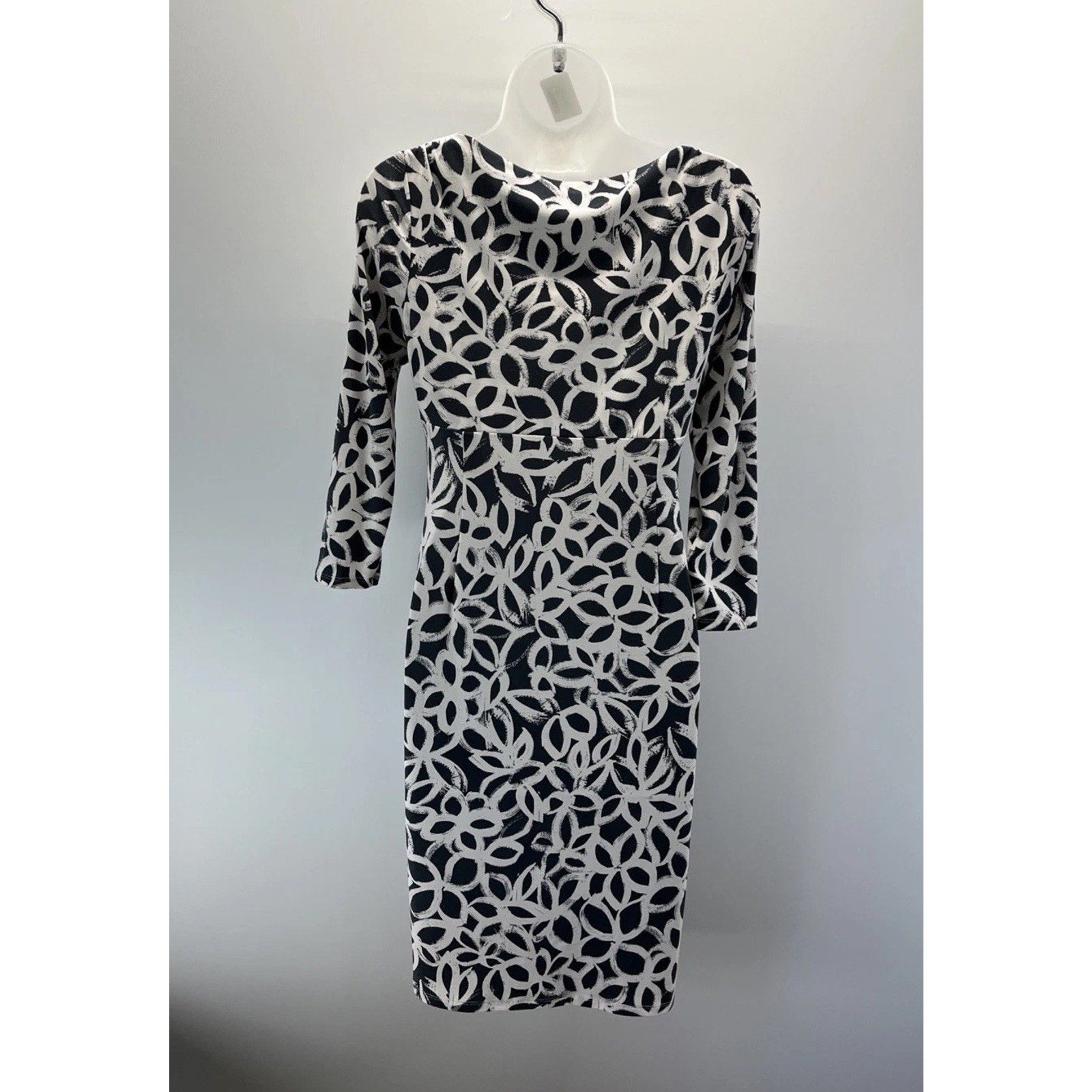 Lauren Ralph Lauren Gray White Printed Surplice Faux Wrap Dress Womens Stretch 4