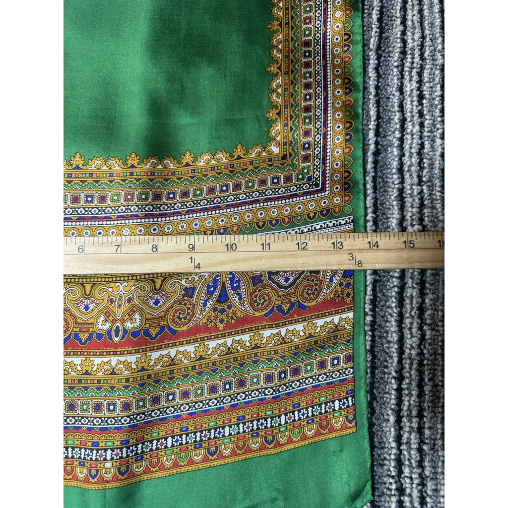 Vintage Burmel Scarf 100% Pure Silk Green Paisley Border Made in Japan 46”