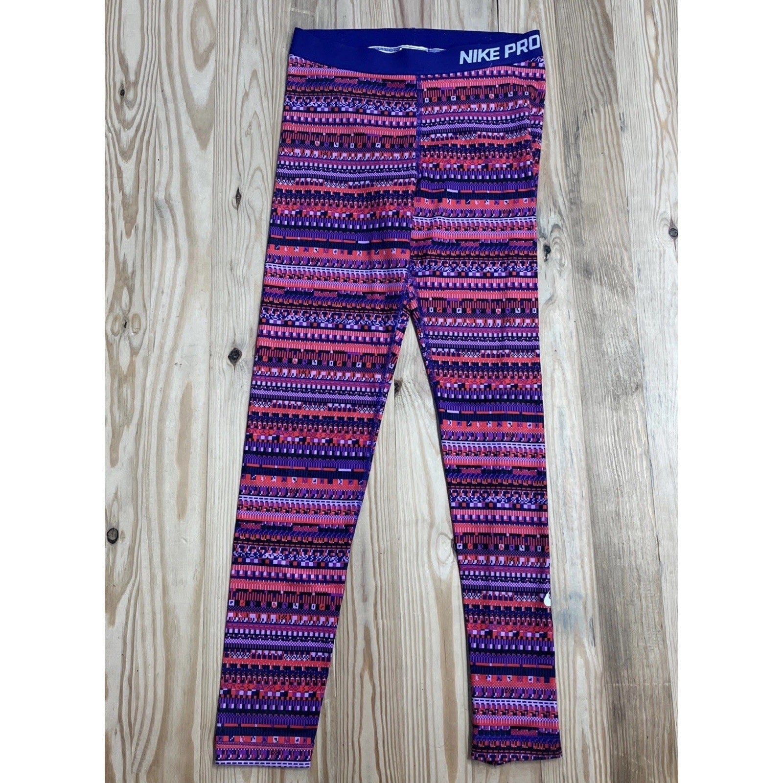 Nike Pro Dri-Fit Size Large Purple Red Geometric Gym Yoga Full Length Leggings