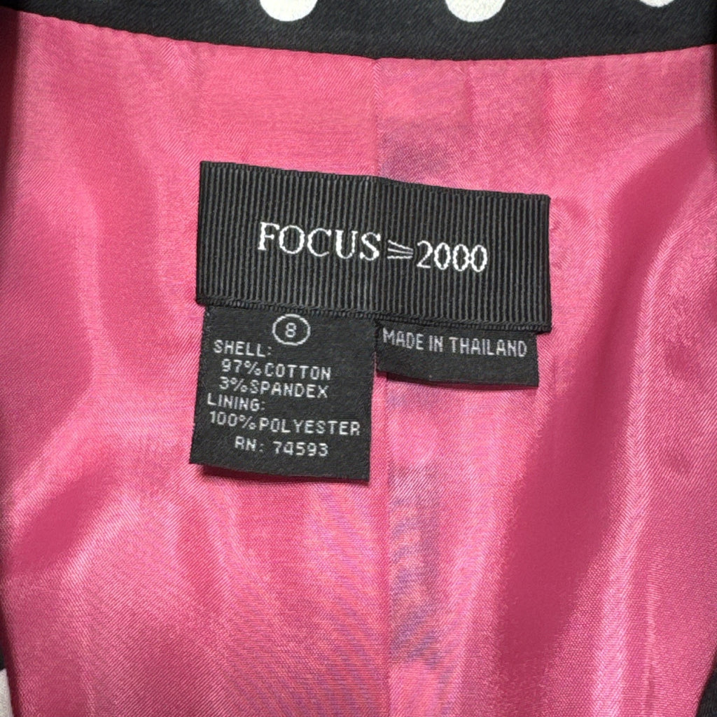 Focus 2000 Women Black Polka Dot Blazer Jacket Hot Pink Lining Women’s Size 8