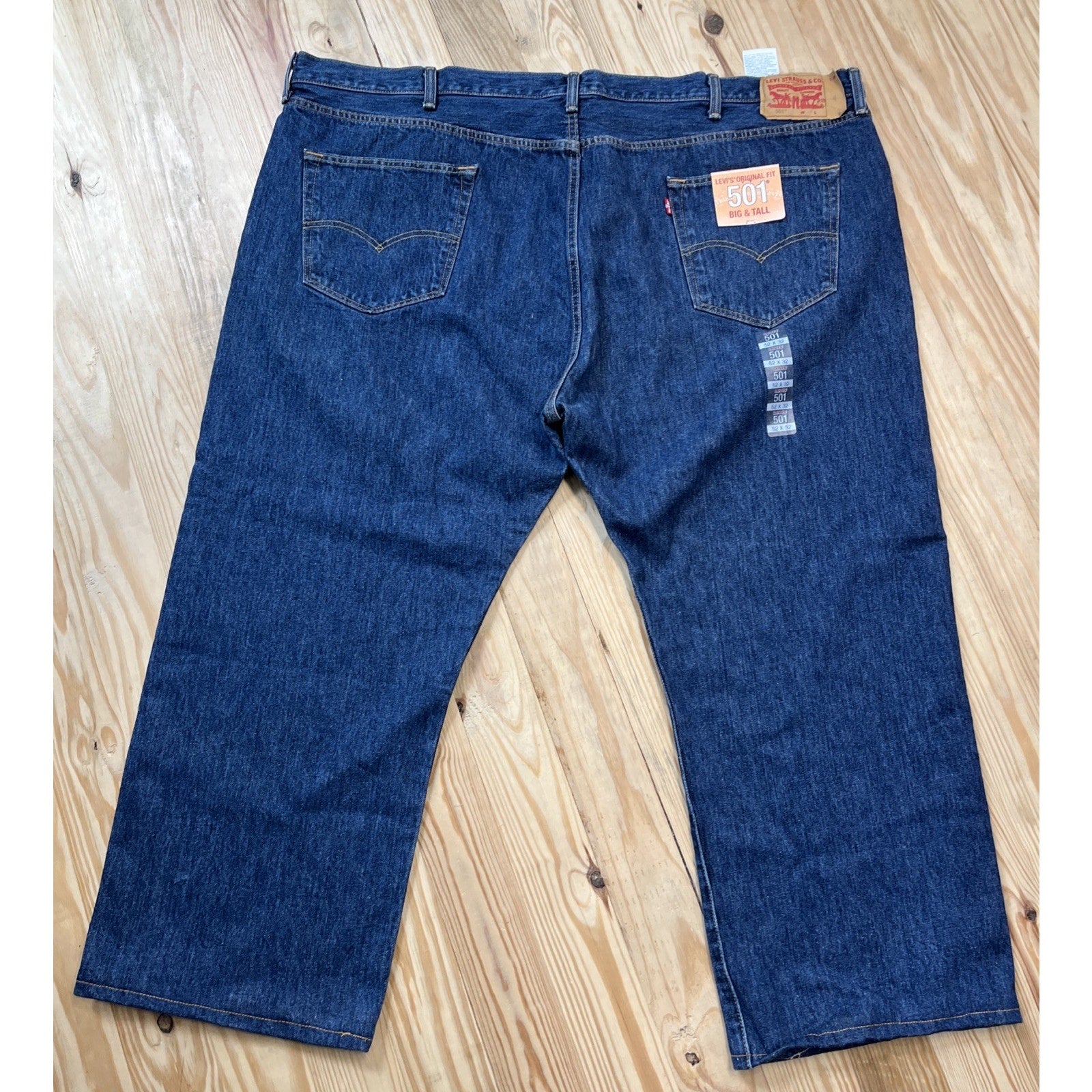 NEW Levis Mens 501 Original Fit Denim Jeans Straight Button Fly 52x28 Hemmed