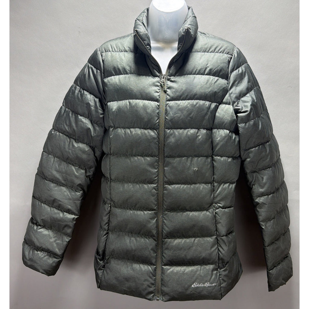 Eddie Bauer EB650 Women's Full Zip Down Puffer Jacket Green Size M Tall