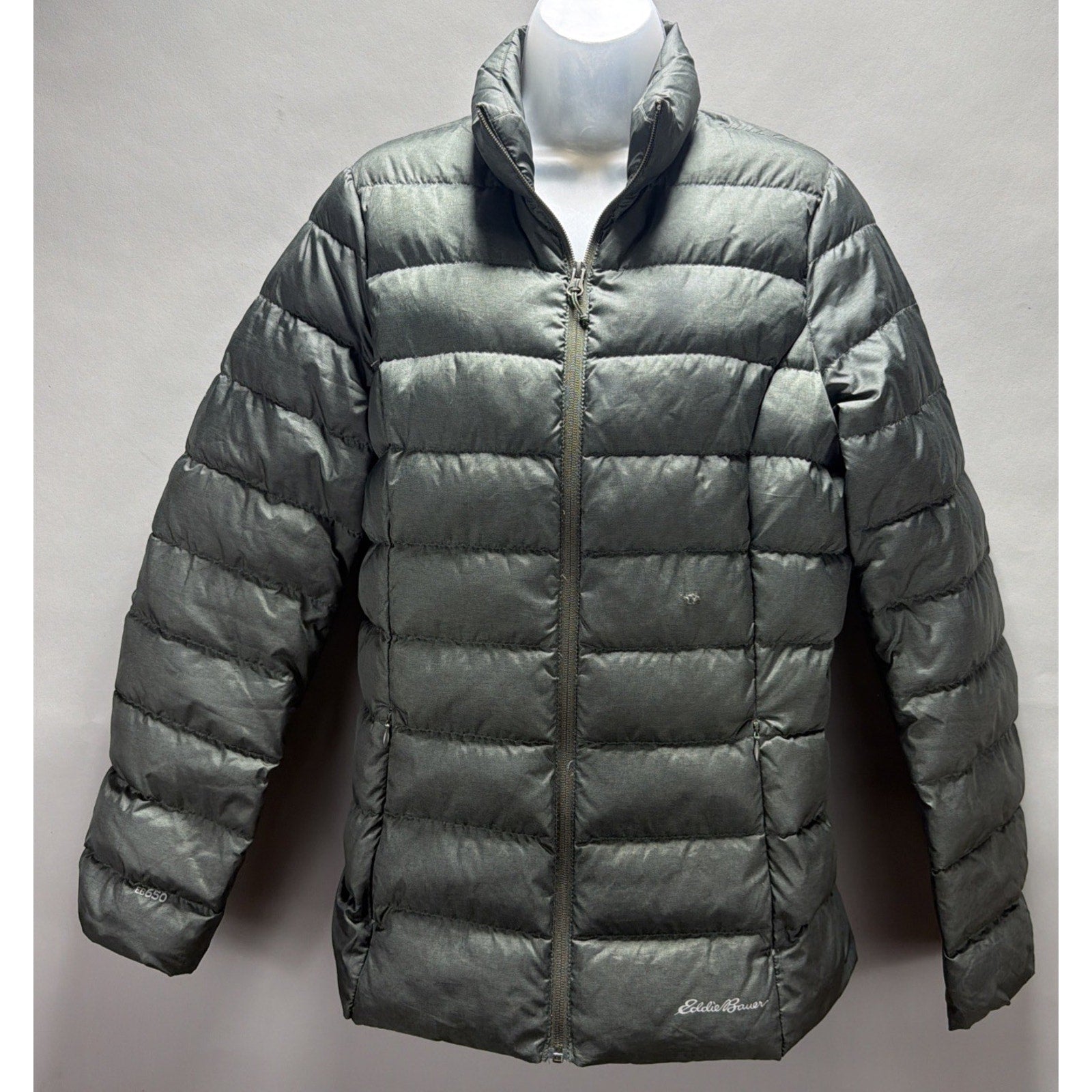 Eddie Bauer EB650 Women's Full Zip Down Puffer Jacket Green Size M Tall
