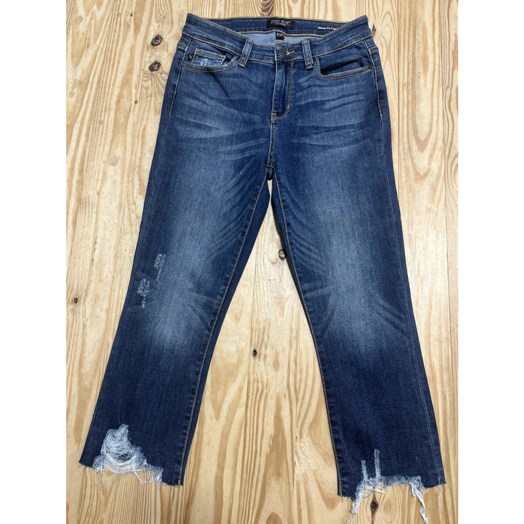 Judy Blue Jeans Womens Sz 5/27 Blue Skinny Fit Capri Mid Rise Distressed