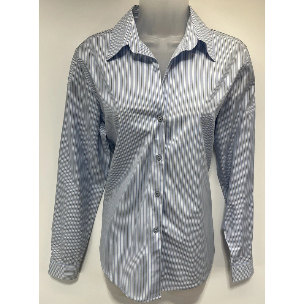 Emma James Womens Light Blue Striped Long Sleeve Button Up Shirt Size M Cotton
