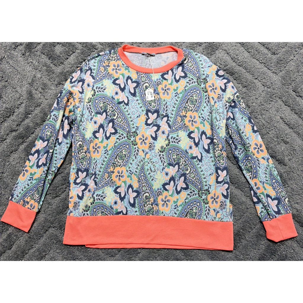 Size M White Birch Floral Womans Lightweight Oversized Boxy Sweater New