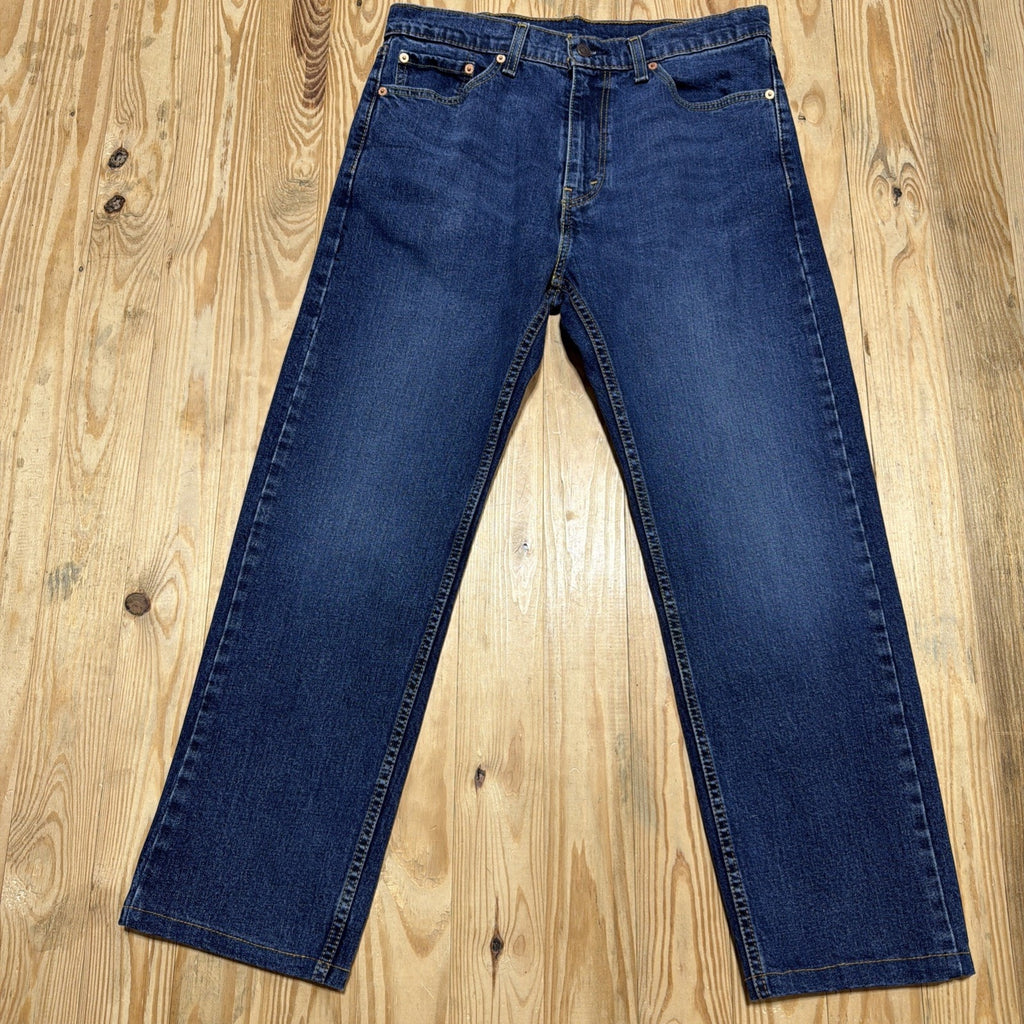 Levis 505 Mens Jeans Straight Leg Medium Wash Denim 33x30 Measure 34x28 Hemmed