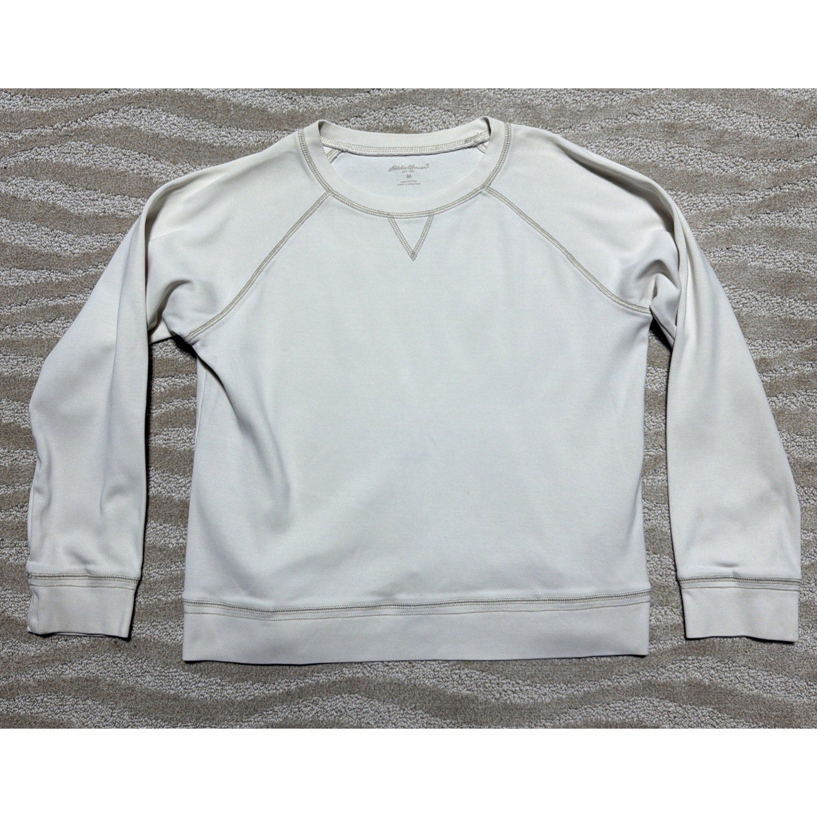 Eddie Bauer Womens Beige Crewneck Oversized Sweatshirt - Medium