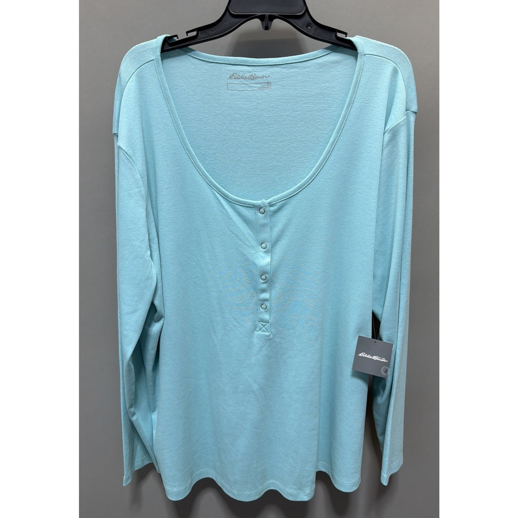 Eddie Bauer Women’s Favorite Henley Top Plus 3X Light Blue Long Sleeve Shirt NEW